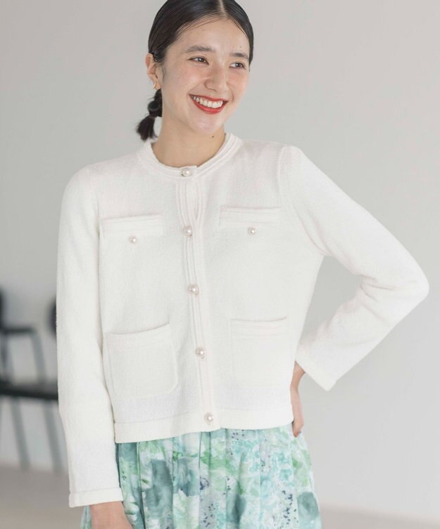 組曲 ミニブークレーツイードニットジャケット アイボリー系