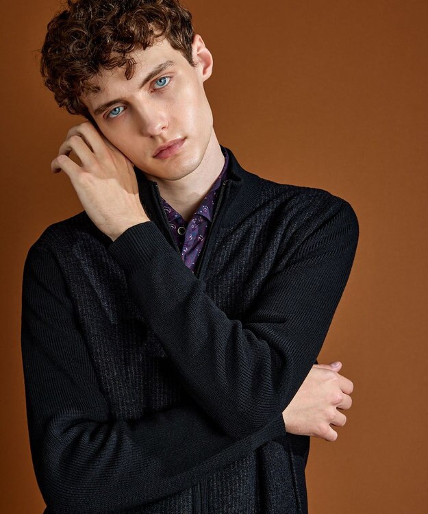 JOSEPH ABBOUD 【軽量/イージーケア】 KARL KARLジップ ニット ブルゾン ブラック系