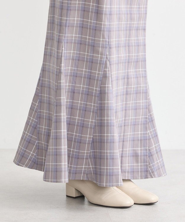 earth music&ecology サイドリブバックレースアップスカート Check Blue