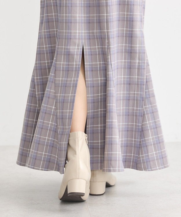 earth music&ecology サイドリブバックレースアップスカート Check Blue