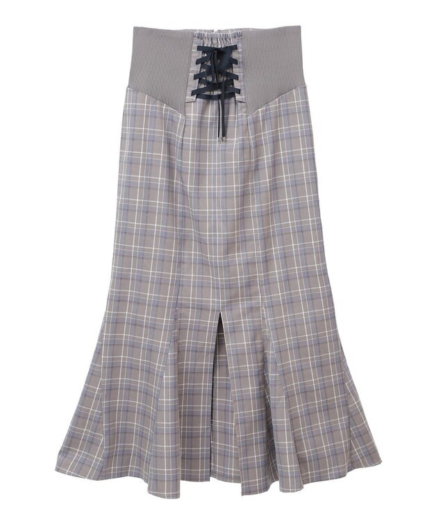 earth music&ecology サイドリブバックレースアップスカート Check Blue