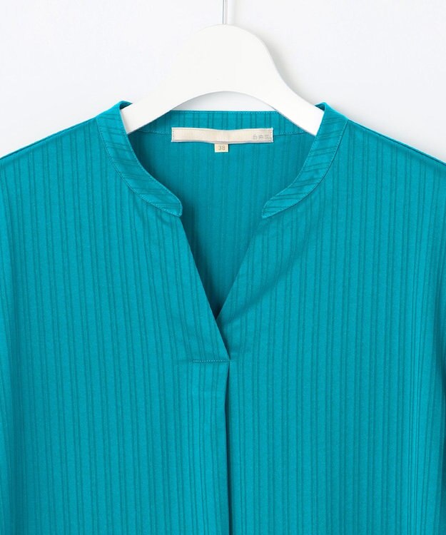 自由区 L 【洗える】ストレッチシャーティング 5分袖 フレアスリーブブラウス ブルー系1