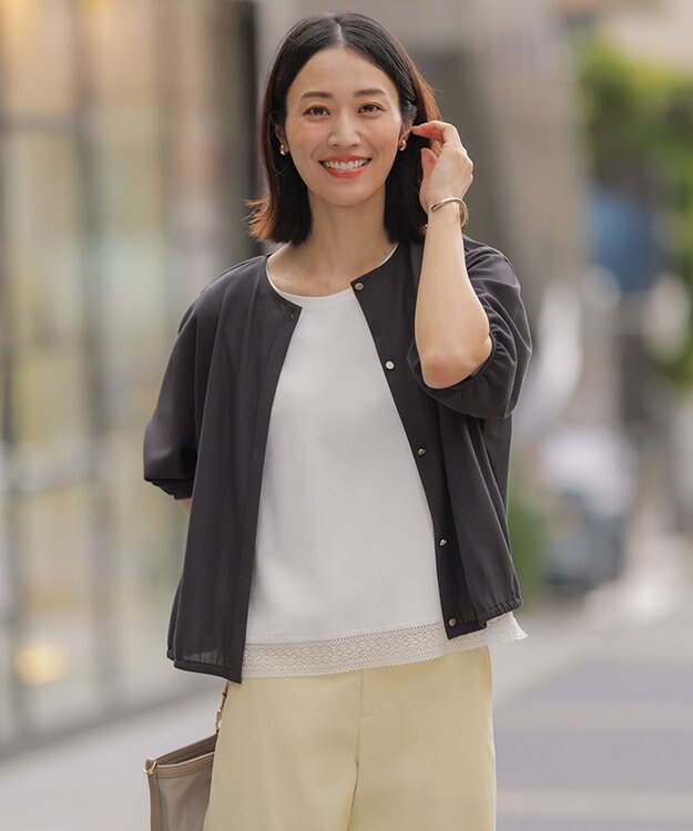 J.PRESS LADIES L 【冷房対策に】シアードライトリコット クルーネック カーディガン ダークブラウン系