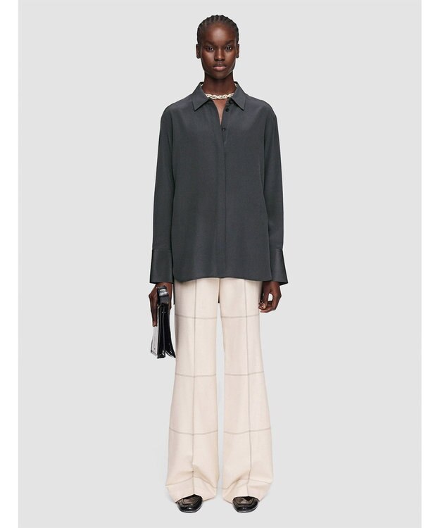 JOSEPH クレープ  ド  ソワ　レギュラーカラーシャツ Slate