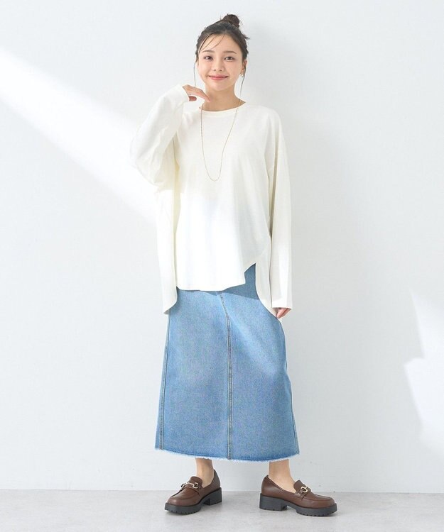 earth music&ecology ラウンドルーズロンＴ Ivory