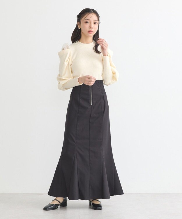 earth music&ecology サイドリブバックレースアップスカート Black