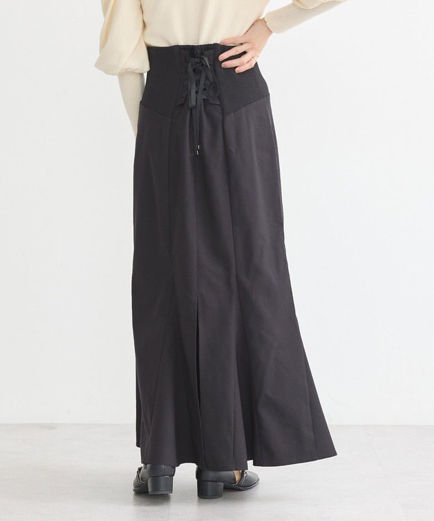 earth music&ecology サイドリブバックレースアップスカート Black