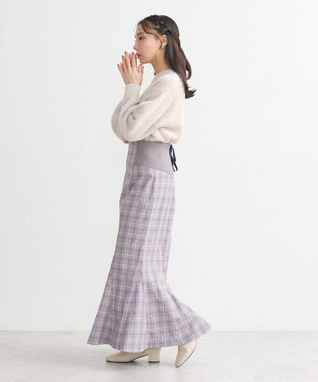 earth music&ecology サイドリブバックレースアップスカート Check Blue