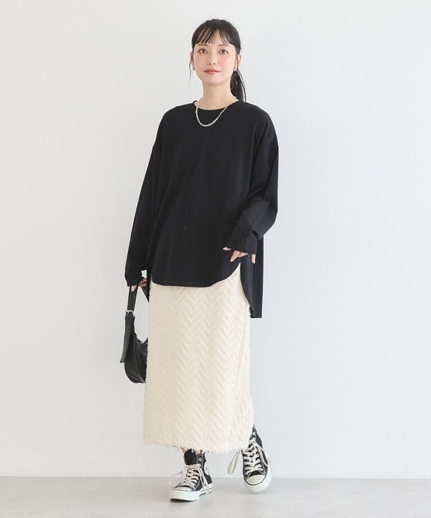 earth music&ecology ラウンドルーズロンＴ Black