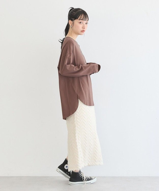 earth music&ecology ラウンドルーズロンＴ Brown