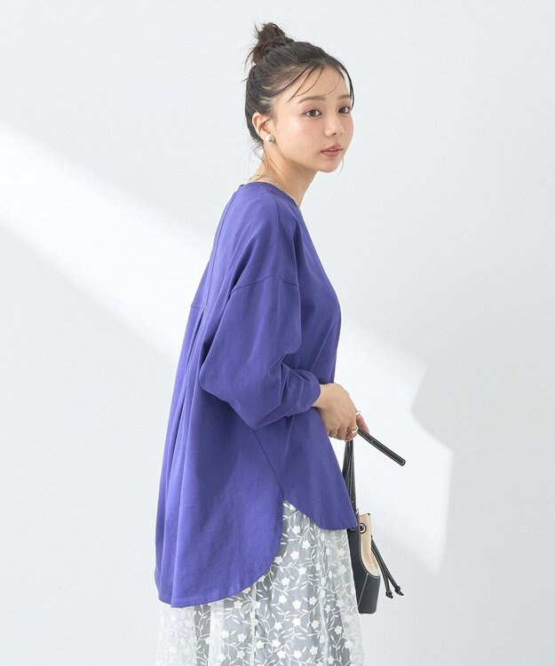 earth music&ecology ラウンドルーズロンＴ Blue