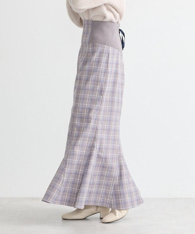 earth music&ecology サイドリブバックレースアップスカート Check Blue