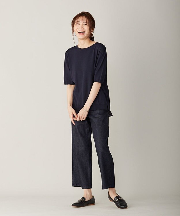 J.PRESS LADIES 【洗える】シャインバックキュプラ ニット ネイビー系