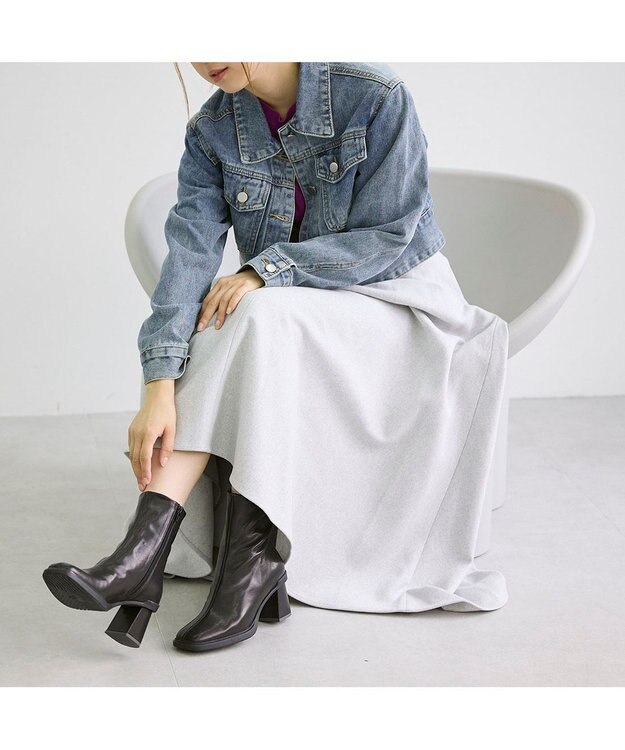 MODE ET JACOMO <carino>スクエアトゥブロックヒールブーツ ブラック