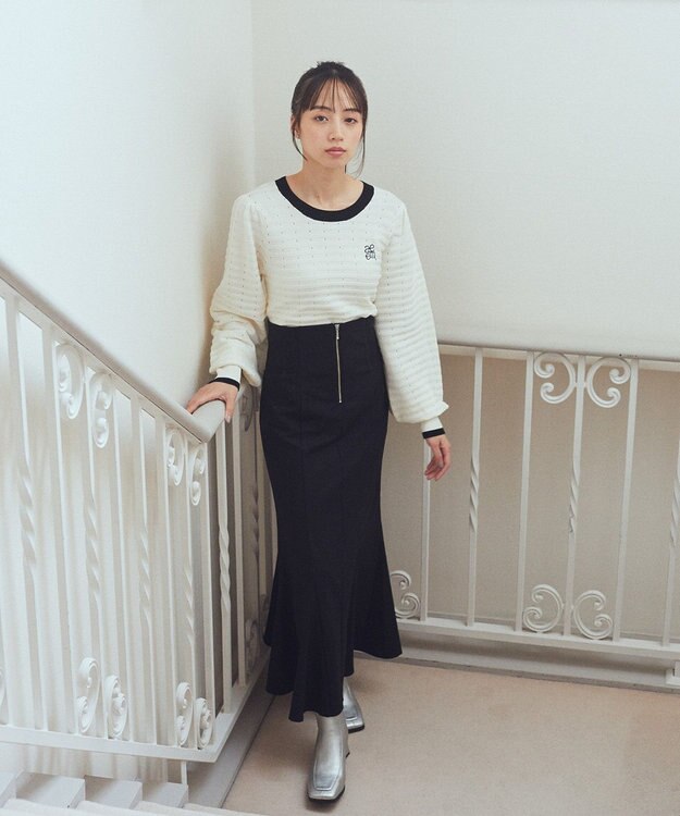 earth music&ecology サイドリブバックレースアップスカート Black