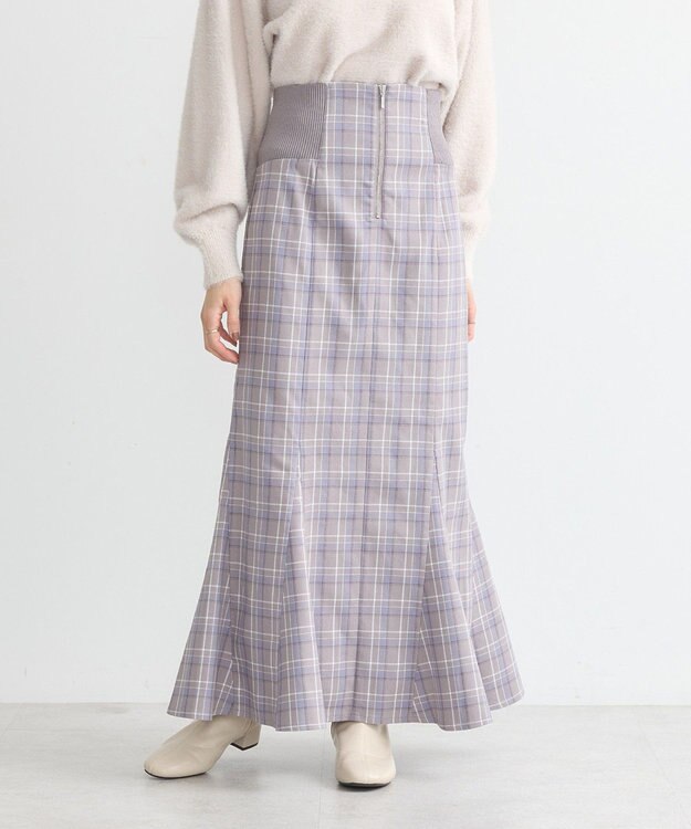 earth music&ecology サイドリブバックレースアップスカート Check Blue