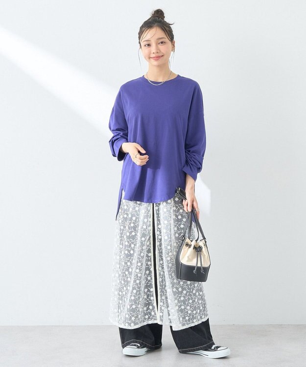 earth music&ecology ラウンドルーズロンＴ Blue