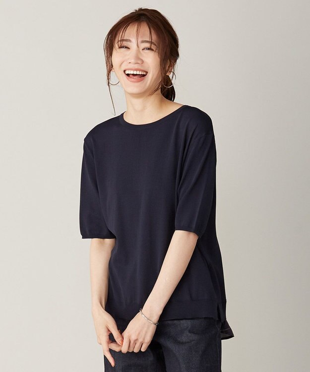 J.PRESS LADIES 【洗える】シャインバックキュプラ ニット ネイビー系