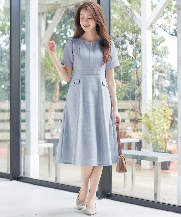 Tiaclasse 半袖サマーツイードワンピース サックス