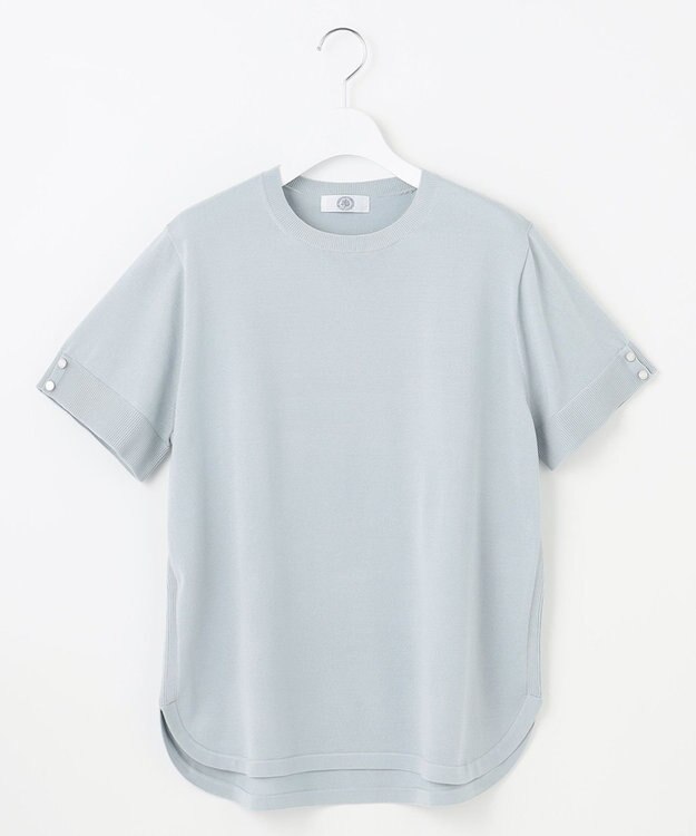 J.PRESS LADIES L 【洗える】COTTON POLYESTER 袖ボタン ニット サックス系