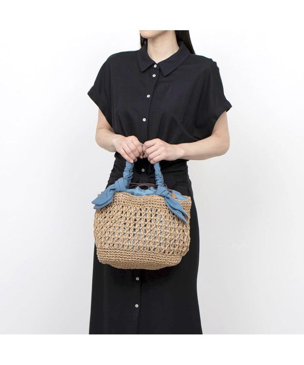 UNBILLION カシュカシュ cachecache / 下がりリボン柄編みトート ブルー