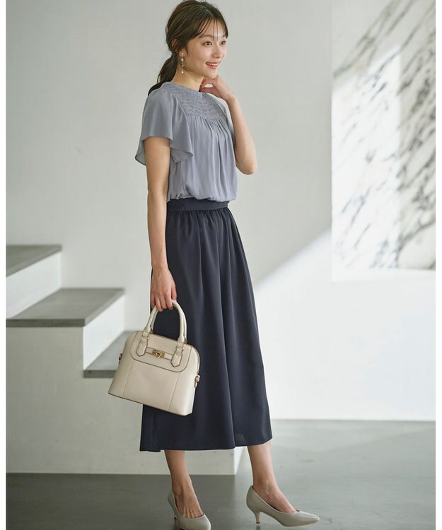 ANY SIS 【接触冷感・UVカット・吸水速乾】サラキレイワイド パンツ ネイビー