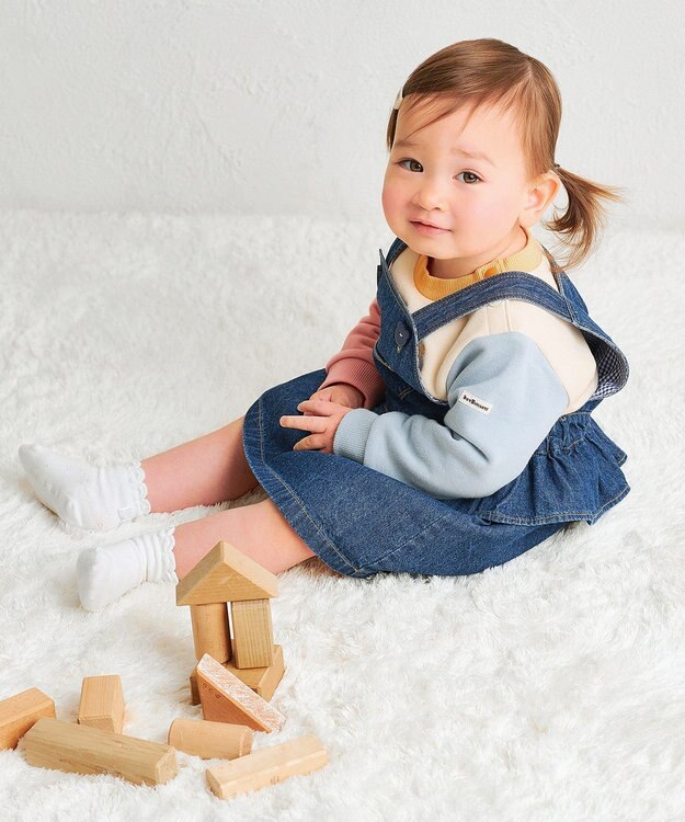 MIKI HOUSE HOT BISCUITS 【70-110cm】ワンポイント 6オンスデニム ジャンパースカート インディゴブルー