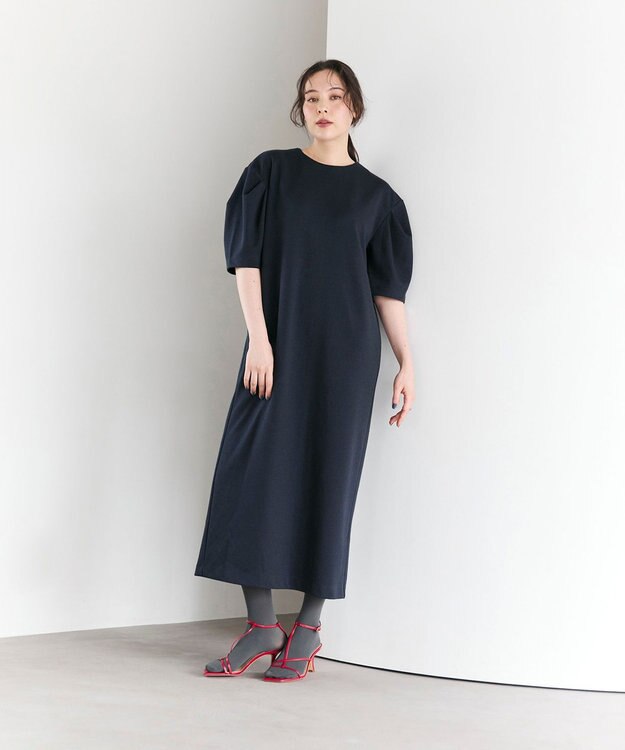 #Newans 【セレモニーにも/洗濯機可】パフスリーブロングワンピース​ ネイビー