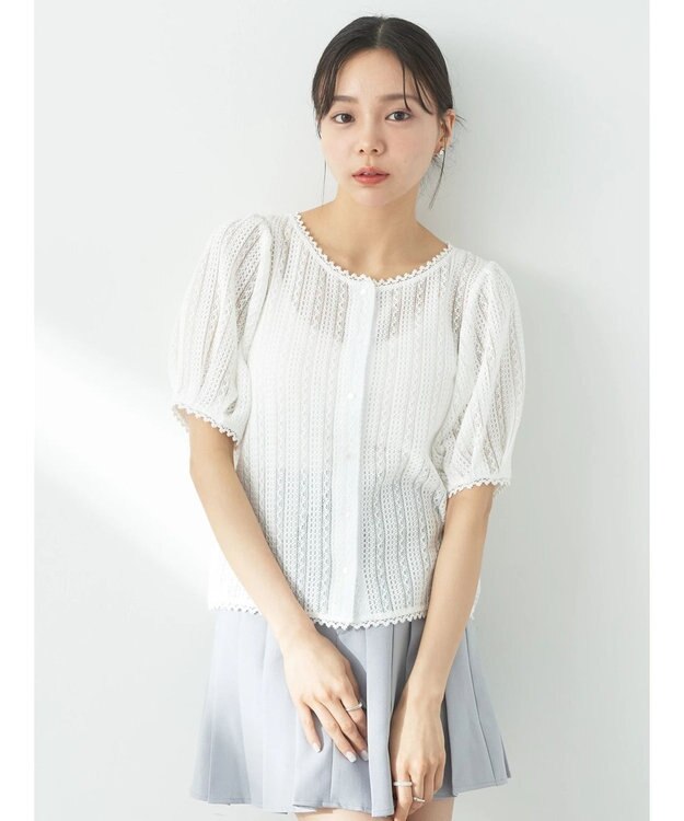 earth music&ecology コンパクトレースカーディガン White