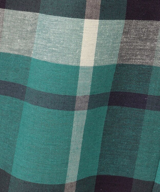 自由区 コットンリネンチェックワイドストレート パンツ グリーン×ネイビー系