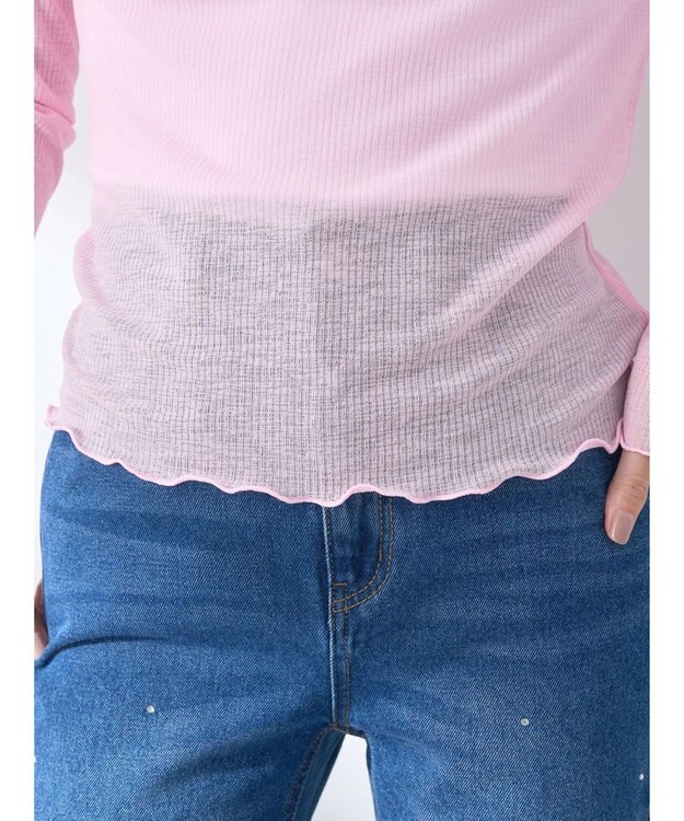 earth music&ecology シアーリブロゴ刺繍プルオーバー Light Pink