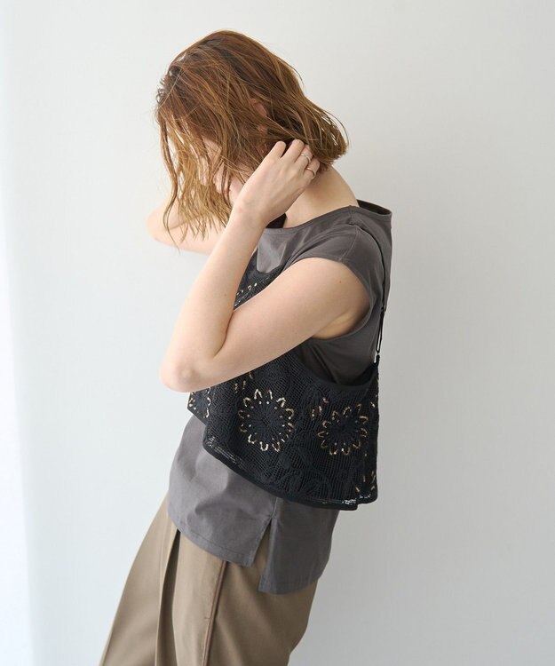 YECCA VECCA 【2点SET】刺繍メッシュキャミセットコットンTee Black