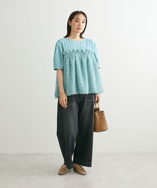 Green Parks フェザージャガードドッキングブラウス Mint