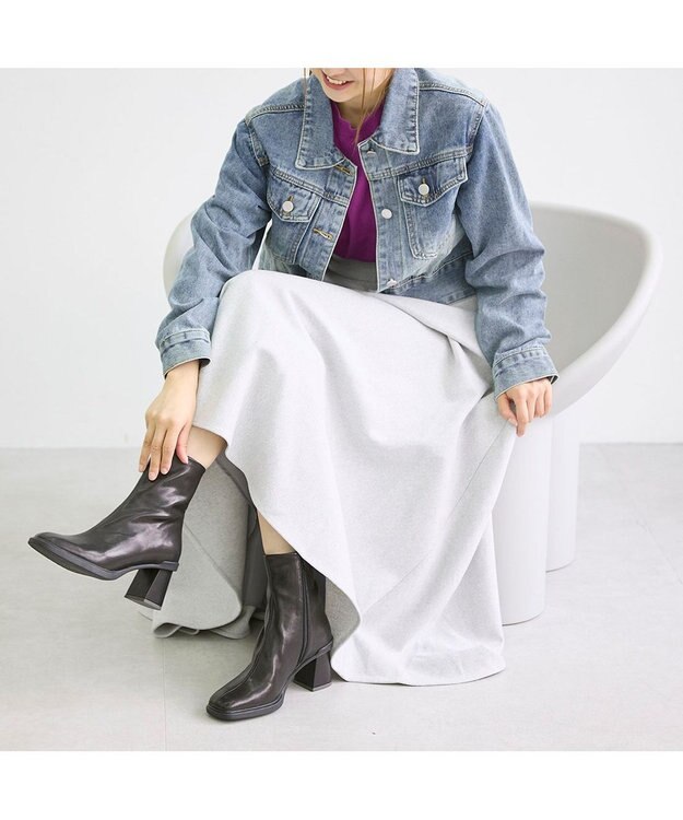 MODE ET JACOMO <carino>スクエアトゥブロックヒールブーツ ブラック