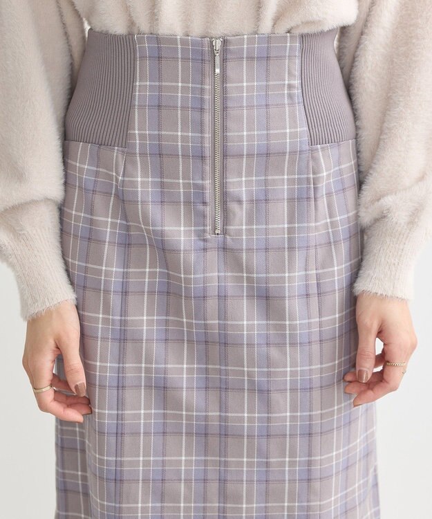 earth music&ecology サイドリブバックレースアップスカート Check Blue