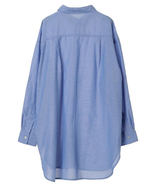 Green Parks 綿麻混タブ付オーバーサイズシャツチュニック Sax