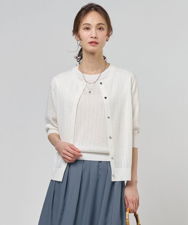 J.PRESS LADIES L Vis/Peスパーク クルーネック カーディガン オフホワイト系