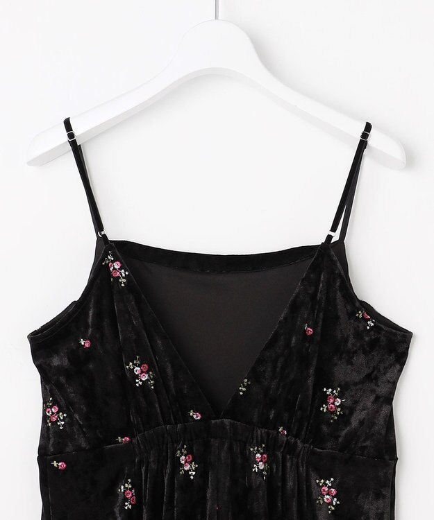 Feroux 刺繍入りベロアキャミソール ワンピース ブラック系