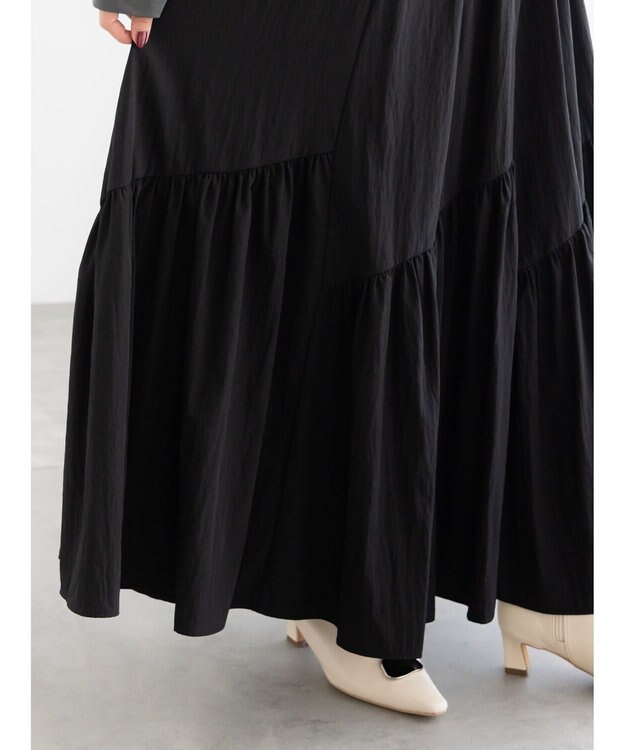 Te chichi マットタフタバイヤスティアードスカート ブラック
