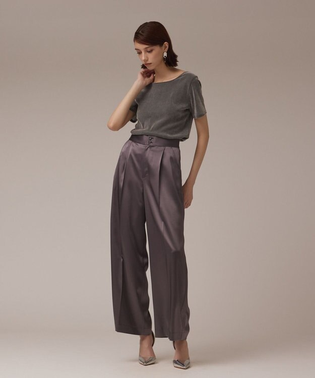 GRACE CONTINENTAL トリアセサテンワイドパンツ グレー