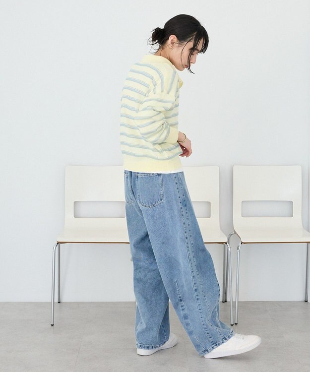 CRAFT STANDARD BOUTIQUE シアーボーダーポロ衿ニットプルオーバー Ivory