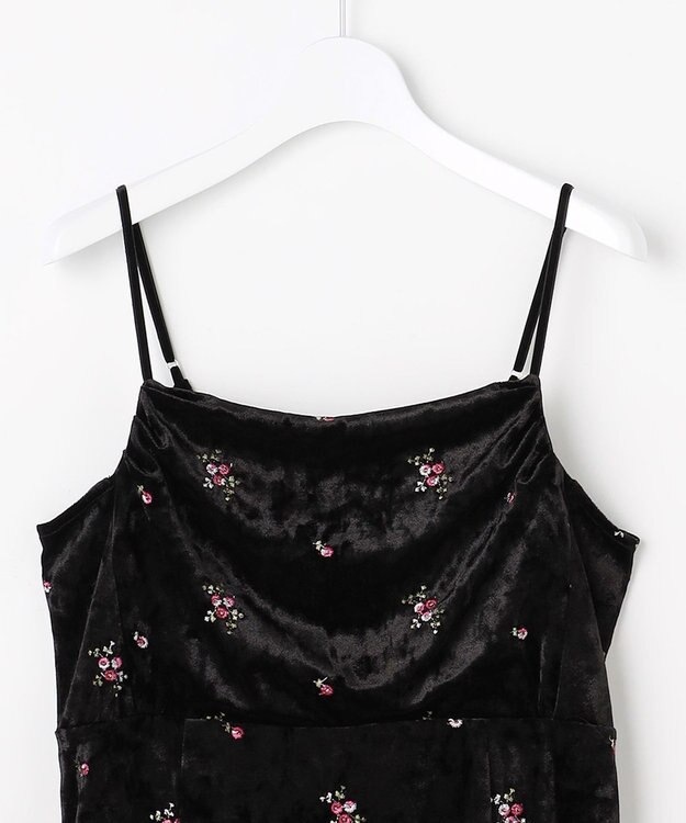 Feroux 刺繍入りベロアキャミソール ワンピース ブラック系