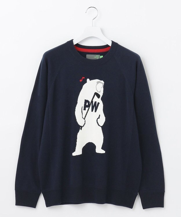 PW CIRCULUS 【MEN】【洗える】ベアスタンドモチーフ ラグランスリーブ クルーネック ニット ネイビー系