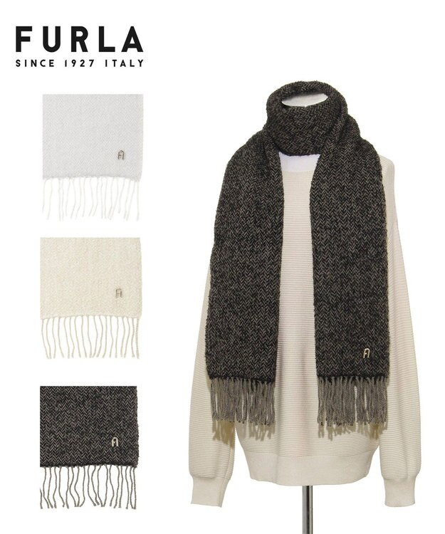 MOONBAT FURLA(フルラ）ループヤーン ツイード調ラメ入り ストール アルパカ混 日本製 ダークブラウン