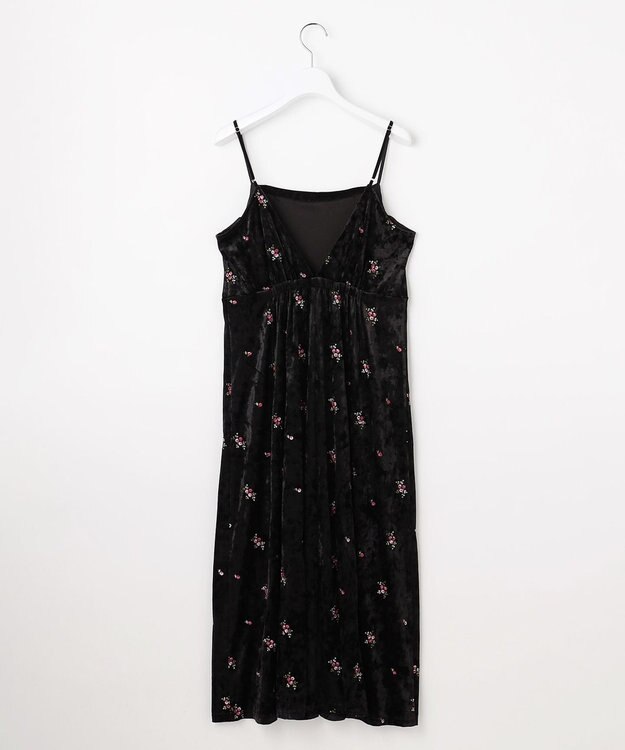 Feroux 刺繍入りベロアキャミソール ワンピース ブラック系