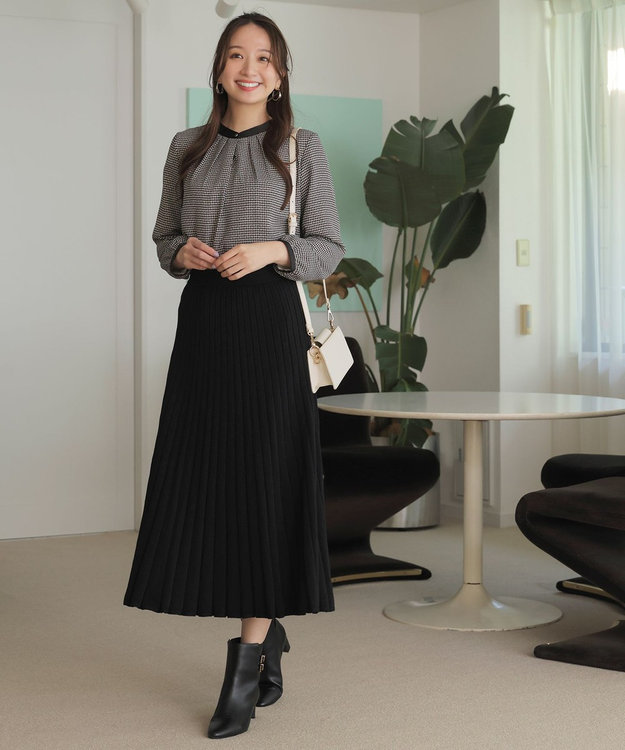 ANY SIS CICA加工 ニット フレア スカート ブラック