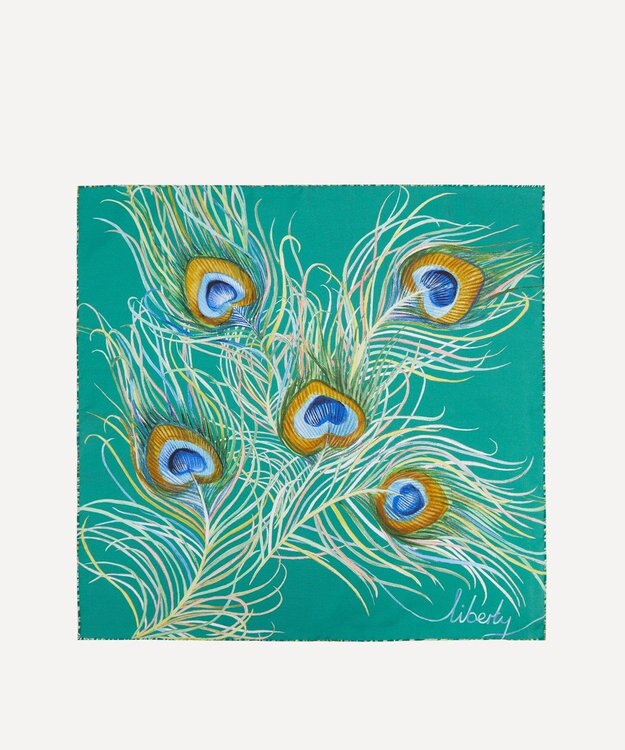 LIBERTY. ピーコック プルーム シルクポケットチーフ グリーン