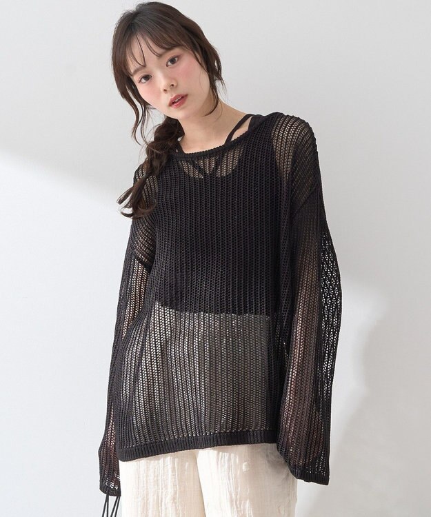 earth music&ecology ＳＥＴ２点メッシュプルオーバー＋タンクトップ Black