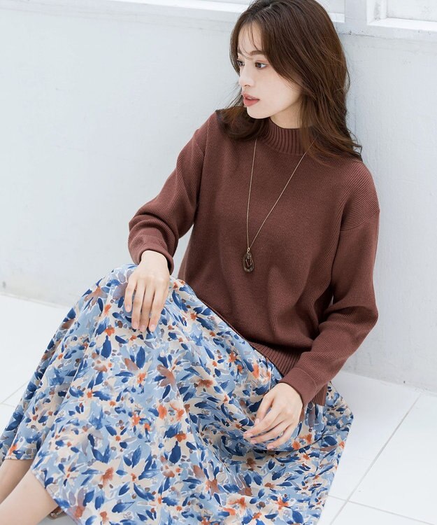 Tiaclasse 【SET UP】幅広いアイテムと相性抜群のニットトップスと女性らしさ溢れるスカートセット ブラウンオレンジ