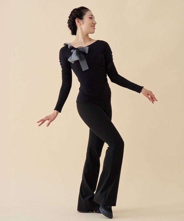 Chacott 【ノーソーイングニット】チュールリボンニットトップ ブラック